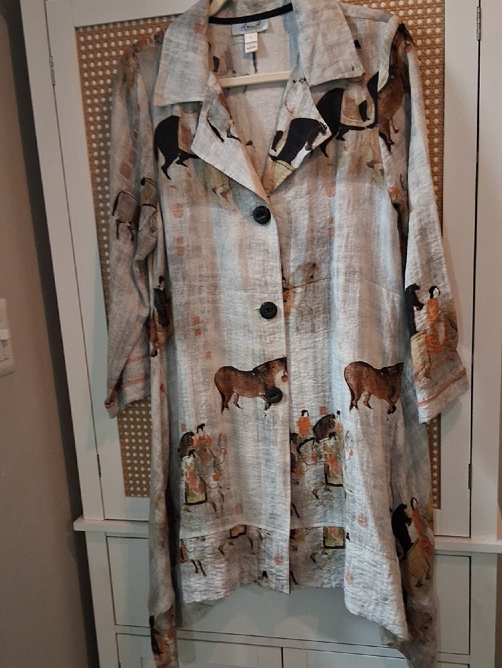 Women’s Beige Printed Long Blazer Jacket